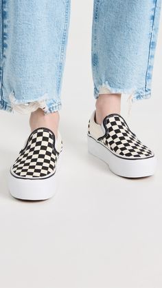 Vans UA Classic Slip-On Stackform Sneakers | Shopbop Vans Slip Ons, Sporty Shoes, Checkered Design, Fabric Canvas, Vans Slip On, Vans Shop, Casual Sporty, Vans Sneakers, Slip Ons