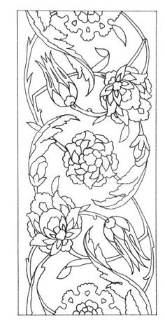 a line drawing with flowers and birds on it