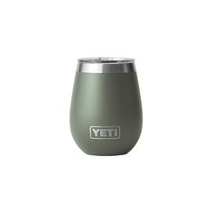 the yeti stemless wine tumbler is made from stainless steel and features a matte green color