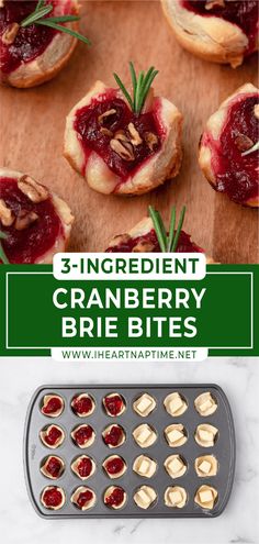 cranberry brie bites recipe with text overlay