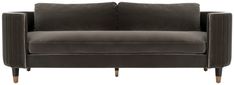 an olive green couch with two pillows on it's arms and legs, against a white background