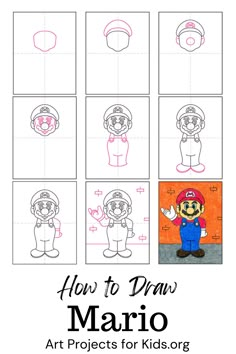 how to draw mario for kids