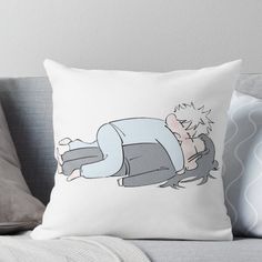 a man falling down on the floor with his head in another person's hand throw pillow