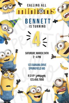 a birthday party card with three minion characters