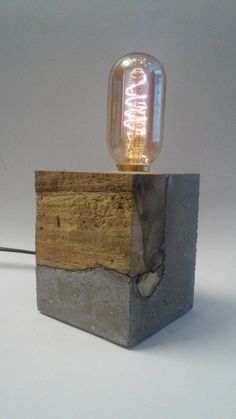 a light bulb sitting on top of a wooden block