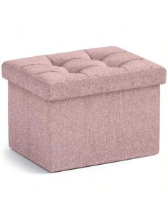 a pink storage box with buttons on the top and bottom, sitting in front of a white background