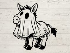 a black and white drawing of a horse wearing a dress