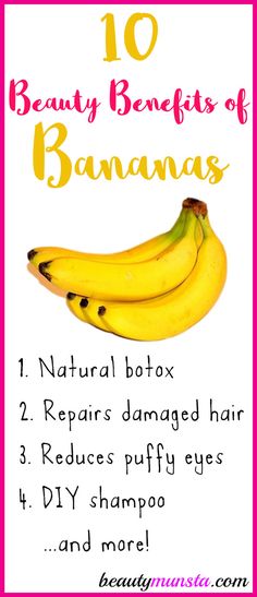 Banana is known as nature’s botox, because when applied as a face mask, it leaves your skin visibly tighter and plumper! Read to the end to be surprised about the surprising beauty benefits of banana for skin & hair. Yes, the humble banana sitting in your fruit basket right now has many beauty benefits to … Glycerin For Hair, Benefits Of Bananas, Coconut Milk For Hair, Natural Botox, Banana Face Mask, Olive Oil Hair, Banana Benefits, Hair Mask For Growth, Diy Shampoo