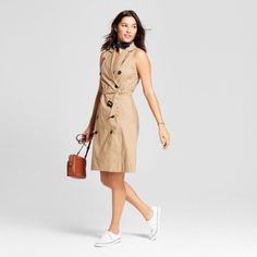 Nwt Size Lg Includes Belt Neutral Midi Dress For Spring Workwear, Sleeveless Dress Casual, Dark Floral Dress, Sleeveless Trench, Green Shift Dress, Trench Coat Dress, Trench Dress, Unique Dress, Target Dresses