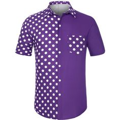 The summer polka-dot shirt features a patchwork design in the color block design, fashionable when wearing. With the classic polka-dot style color design and eye-catching printing, there is a variety of options for you to choose from. The shirt is suitable for vacations, walks, parties, and outdoor leisure places, such as Hawaiian beaches, camping, etc. It can be a great gift for your friend, boyfriend, and your father. Polka Dot Summer Shirt With Buttons, Summer Polka Dot Collared Shirt, Summer Collared Polka Dot Shirt, Polka Dot Short Sleeve Summer Shirt, Summer Purple Button-up Shirt, Polka Dot Button-up Summer Shirt, Multicolor Print Button-up Shirt With Colorful Pattern, White Polka Dot Shirt, Retro Button-up Shirt In Multicolor Print