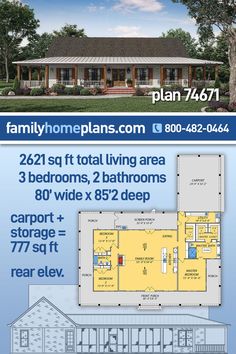 the floor plan for this house is shown in blue and white, with an additional living area