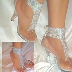 New - These Beautiful And Unique Prettiflower Barefoot Sandals Are Designed With High-Quality Shimmering Silver Sequins. They Are Styled On A Gorgeous Patterned Embroidered Organza And Have A Tie-Back. They Look Extremely Pretty Without Shoes, But Will Also Look Stunningly Pretty With Them. They Are Sized According To Your Shoe Measurement: Small 5 To 7 1/2, Medium 8 To 9 1/2, And Large 10 And Up. High Heel Shoes Are Not Included. Adjustable Closed Toe Party Sandals, Silver Wedding Shoes For Spring, Silver Ankle Strap Wedding Shoes For Summer, Silver Closed Toe Wedding Shoes For Summer, Fitted Open Toe Wedding Shoes For Summer, Summer Open Toe Wedding Shoes, Summer Wedding Ankle-high Heels, Fitted Summer Wedding Shoes With Open Toe, Silver High Heel Wedding Shoes For Summer