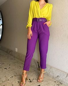 Ropa Color Neon, Colour Combinations Fashion, Color Combos Outfit, Color Combinations For Clothes, Purple Pants, Fashion Attire, Purple Fashion