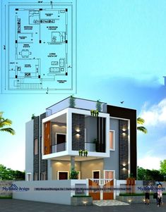 this is an image of a house plan with blueprints on the front and side