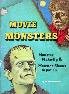 a book cover with an image of a monster and a man in the background that says movie monsters