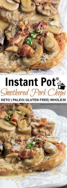 Instant Pot Keto Smothered Pork Chops - Low carb, paleo, keto, and whole30. Smothered Pork Chops Recipe, Smothered Pork, Smothered Pork Chops, Crock Pot Recipes, Diner Recept, Low Carb Diets, Healthy Instant Pot Recipes