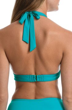 Get that string bikini look with the support you want in this triangle top detailed with wider straps and goldtone hardware that gleams in the sunlight. 83% nylon, 17% elastane Hand wash, line dry Imported Turquoise Triangle Top Beachwear, Beachy Triangle Top Turquoise Swimwear, Beachy Triangle Halter Top With Bra-friendly Design, Beach Halter Top With V-neck And Built-in Bra, Tropical Triangle Top Swimwear With Built-in Bra, Triangle Top, Concert Looks, Sports Blazer, Suit Shop