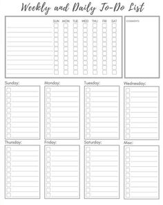 the weekly and daily to - do list is shown in this printable planner page