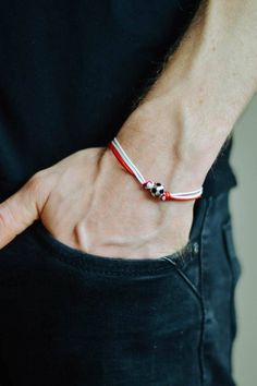 Soccer bracelet for men, sports team men's bracelet, soccer football ball, red and white, Manchester Soccer Bracelet, Soccer Jewelry, Pride Bracelet, Football Ball, Sports Bracelet, Mens Soccer, Men's Bracelet, Bracelet For Men, Soccer Football