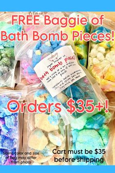 Free Bag of Bath Bomb pieces with all $35+ Orders! Order must be $35 before shipping. #freebie #bathbombpieces #bathbombs #bathtime #bathandbody #socialholicdiva Cute Skincare, Snow Cream, Hemp Soap, Witch Hair, Cherry Almond, Bath Fizzies, Funnel Cake, Mad Tea Party, Hand Body Lotion