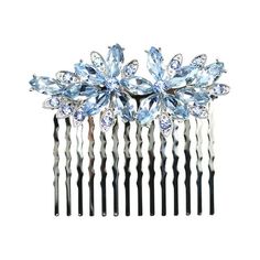 Faship Gorgeous Light Blue Rhinestone Crystal Floral Hair Comb Light Blue Hair Accessories, Aquamarine Hair, Blue Hair Accessories, Floral Hair Comb, Light Blue Hair, Teased Hair, Floral Hair Combs, Vintage Hair Combs, Blue Snowflakes