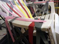 a chair made out of strips of duct tape