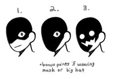 three cartoon heads with different expressions and numbers on them, one is drawn to look like the