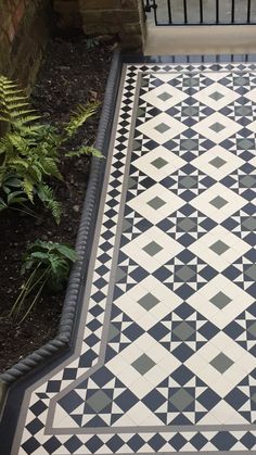 London Mosaic Tile Pathway Livingston 70 in Australian Green - Apart from a very subtle difference in size and colour, this range is the closest available to the original system of ceramic dust pressed pre-moulded Victorian tiles.  #Victorian #tiles #londonmosaic #mosaic #tiles #victorianpathway #victorianhallway #victoriantiles #tileshop #gardenpath