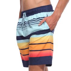 This Rokka&Rolla Men's 8" Stretch Swim Trunks with Mesh Lining, up to Size 2XL is your must have beachwear essential. The men's board shorts have elastic drawstring waistband closure. It is also equipped with UPF 50+ for enhanced UV sun protection. With breathable, mesh fabric to allow you to remain lightweight when swimming. These men's 8" inseam swim trunks with quick-dry microfibers help improve the water-resistance in your swimsuit. It helps dry faster when you are out from the water-based s Sporty Multicolor Swim Trunks For Beach, Vertical Striped Swimwear For Summer Poolside, Multicolor Casual Swim Trunks For Beach Season, Sporty Striped Swimwear For Beach Season, Vertical Stripes Swimwear For Beach Season, Striped Swim Trunks For Beach Season Vacation, Striped Swim Trunks For Summer Vacation, Striped Summer Swim Trunks For Vacation, Vertical Stripes Beachwear For Beach Season