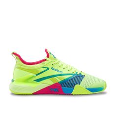 the reeboard shoes in neon yellow and pink are on sale for $ 59