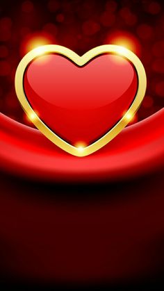 a red background with a gold heart in the center and some lights around it, as if for valentine's day or other special occasion