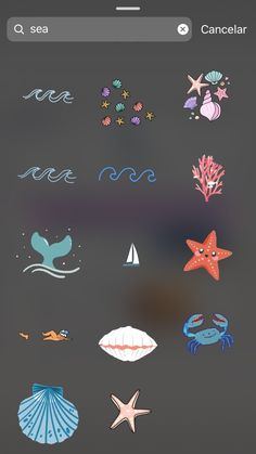 an iphone screen with various sea animals and seashells