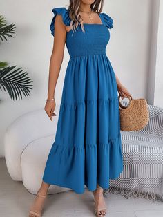 High Waist Maxi Dress, Dresses Royal, Royal Blue Dresses, Pleated Shorts, Sleeve Midi Dress, Midi Dress With Sleeves, Types Of Skirts, Elegant Dress, Cap Sleeve