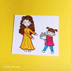 an image of a mother holding her daughter's hand on a yellow background with the words happy mothers day written below it