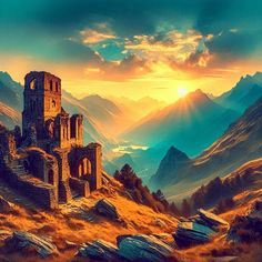 Landscape with ruins #illustration