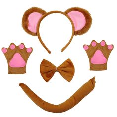 a set of animal ears, gloves and tail