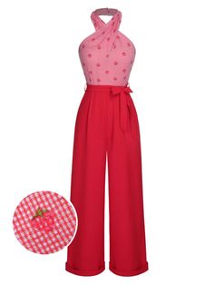 Heart Prints, Halter Jumpsuit, Strawberry Print, The Cross, Vintage Fashion, Jumpsuit, Fruit, Wardrobe, Red