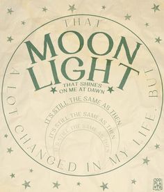 an advertisement for the moon light show with stars on it's back side and green lettering