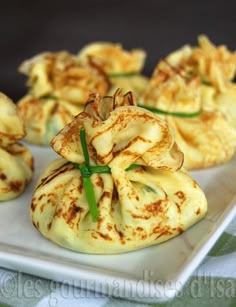 some food is on a white plate with green garnishes and seasoning