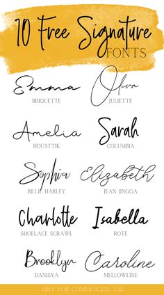 the 10 free signature font styles for any type of handwritten text, including letters and numbers