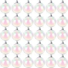 a large group of pink and white christmas baubles on a white background photo