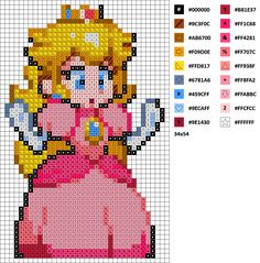 an image of a cross - stitch pattern of princess peach from mario kartman