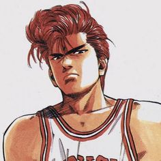 a drawing of a young man with red hair and an angry look on his face