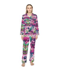 Indulge in ultimate comfort and luxury with our satin pajamas for women. Crafted from a divine blend of 95% polyester and 5% spandex, these pajamas feel irresistibly soft against your skin. The classic notch lapel and adjustable drawstring waist ensure a perfect, cozy fit, making them ideal for a restful night's sleep or a cozy day at home. Treat yourself or surprise a loved one with the gift of relaxation and style. Luxurious, Soft and Silky, Elegant, Comfortable, Notch Lapel, Drawstring Waist, Feminine, Chic, Gift Idea, Pajama Set, gift for her, bridal pajamas, bridesmaid gifts, anniversary gift, birthday gift, soft sleepwear, women's nightwear, elegant pajamas, cozy loungewear, sleepwear gift,women's pajamas, satin pajamas, personalized pajamas, luxurious sleepwear, comfortable loungewe Spring Satin Night Sets, Spring Satin Sets For Daywear, Floral Print Satin Sleepwear For Loungewear, Spring Bedtime Satin Sets, Satin Floral Print Sleepwear, Satin Pyjamas, Stylish Pajamas, Bridal Pajamas, Silky Pajamas