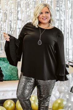 Glitzy Girlz Boutique SMALL-3XL Wishful Secrets Bell Sleeve Top, Black New Years Eve Outfits Plus Size, Plus Size Photography, New Years Eve Looks, Black Bell Sleeve Top, Plus Size Fall Fashion, Fashion Curvy, Plus Size Fall, New Years Outfit, Fashion And Beauty Tips