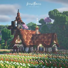 an image of a house in the middle of flowers