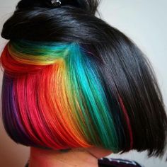 17 Bold AF Hidden Hair Colors You Can Actually Wear To Work Hidden Rainbow Hair, Hidden Hair Color, Underlights Hair, Hair Colorful, Bold Hair Color, Multicolored Hair