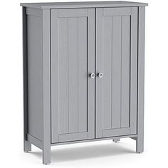 a gray cabinet with two doors on it