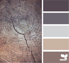 the color scheme is brown, gray and white with wood slices in different colors on it