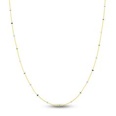 Distinctive multi-colored enamel beads embellish dazzling stations around the length of this colorful women's necklace. Fashioned in 14K yellow gold, the 18-inch chain secures in place with a lobster clasp. Women's Necklace, Jared The Galleria Of Jewelry, Enamel Beads, Station Necklace, Multi Colored, Chains Necklace, Lobster Clasp, Womens Necklaces, Gold Necklace